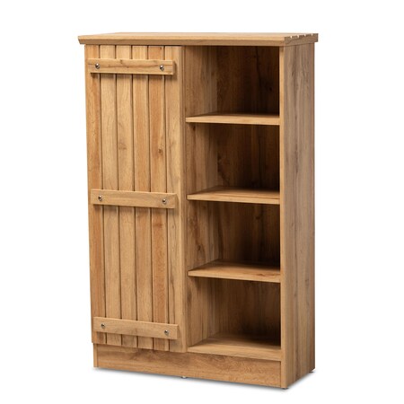 Baxton Studio Eren Modern and Contemporary Farmhouse Natural Oak Brown Finished Wood 1-Door Shoe Cabinet 177-11077-Zoro